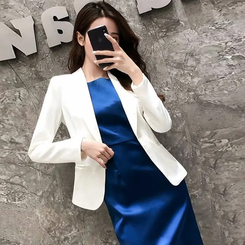 Long Sleeved Fashion Cardigan Office Lady Business Simple Elegant Solid Color Casual Design Chic Tops Or Dress Coat