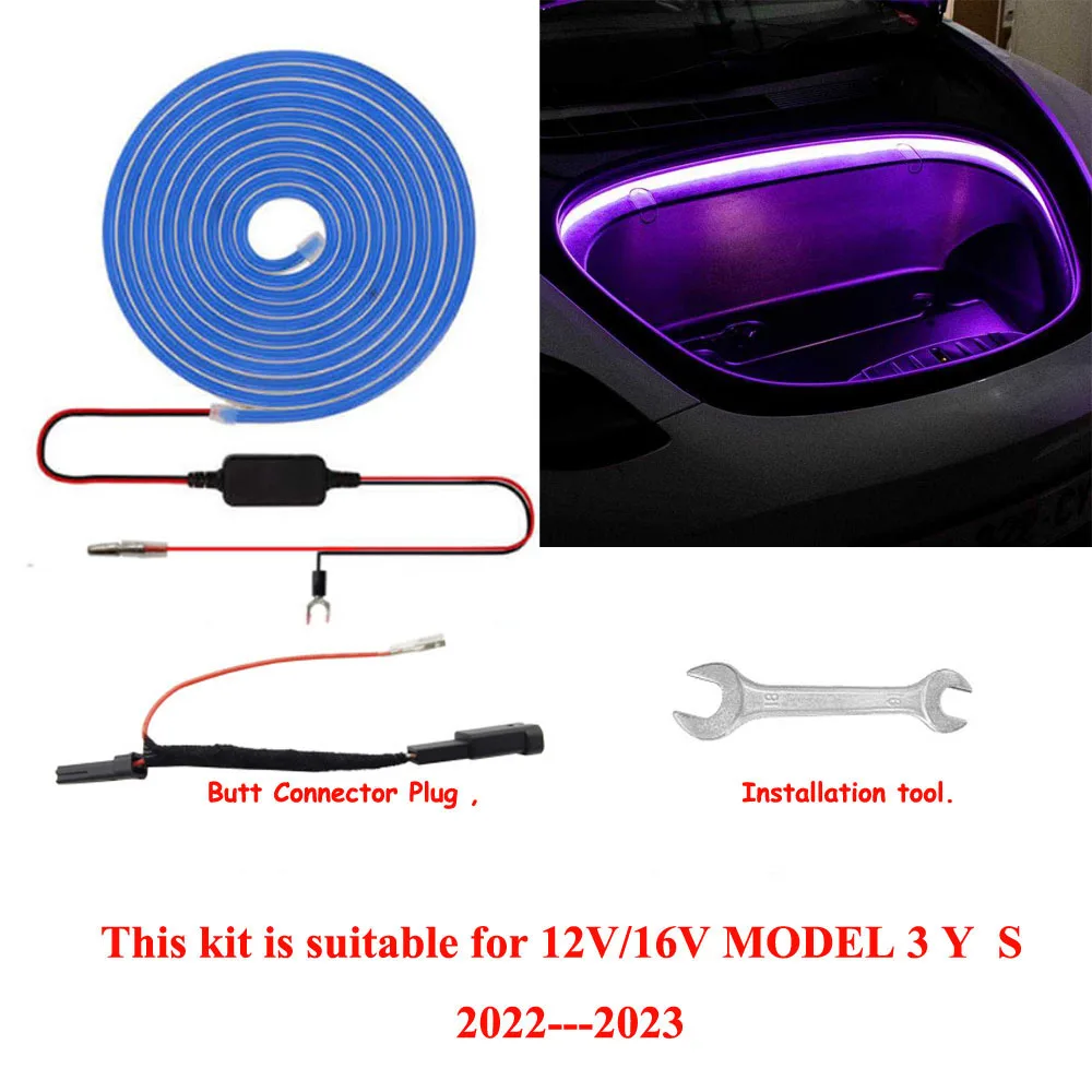 Model Car Front Trunk Frunk LED Surround Lighting Strip Cargo Area Light Kits For Tesla Model 3/Y/S 2022-2023