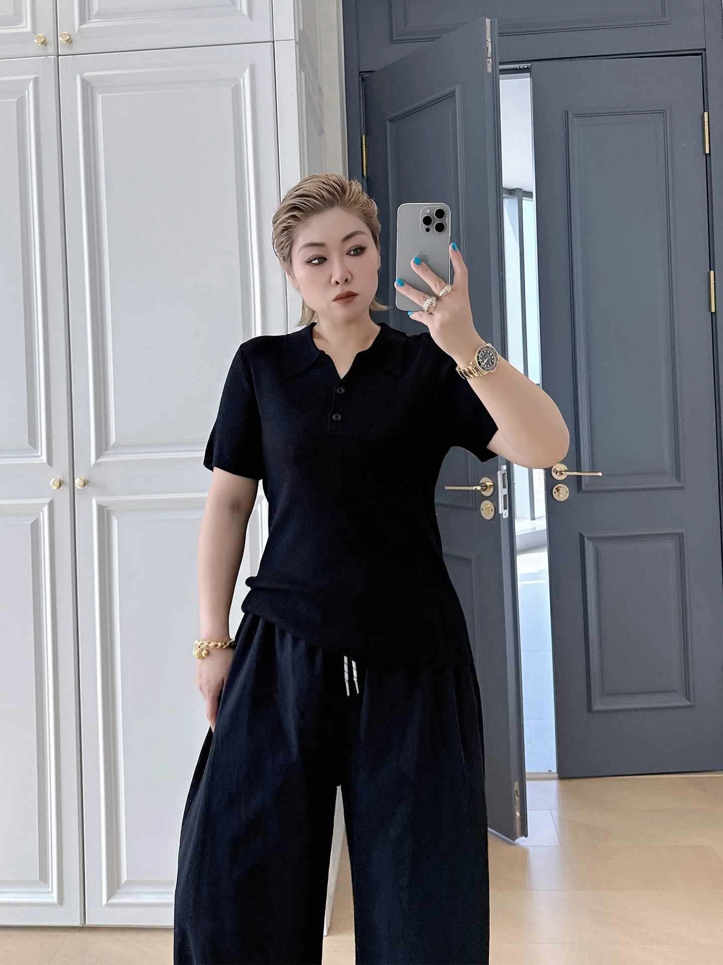 

Slimming Large Size Women's Shirt Short Sleeve Spring New Loose Knitted Commute Style Versatile Top Casual Wear