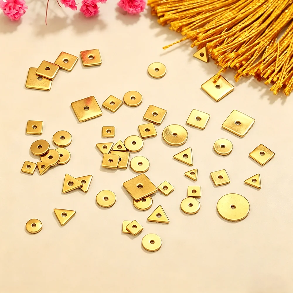 50 Stück/Los Edelstahl Runde Quadratische Dreieckige Flache Abstandshalter-Perlen DIY-Charms-Perlen für Schmuckherstellung – Detail 5