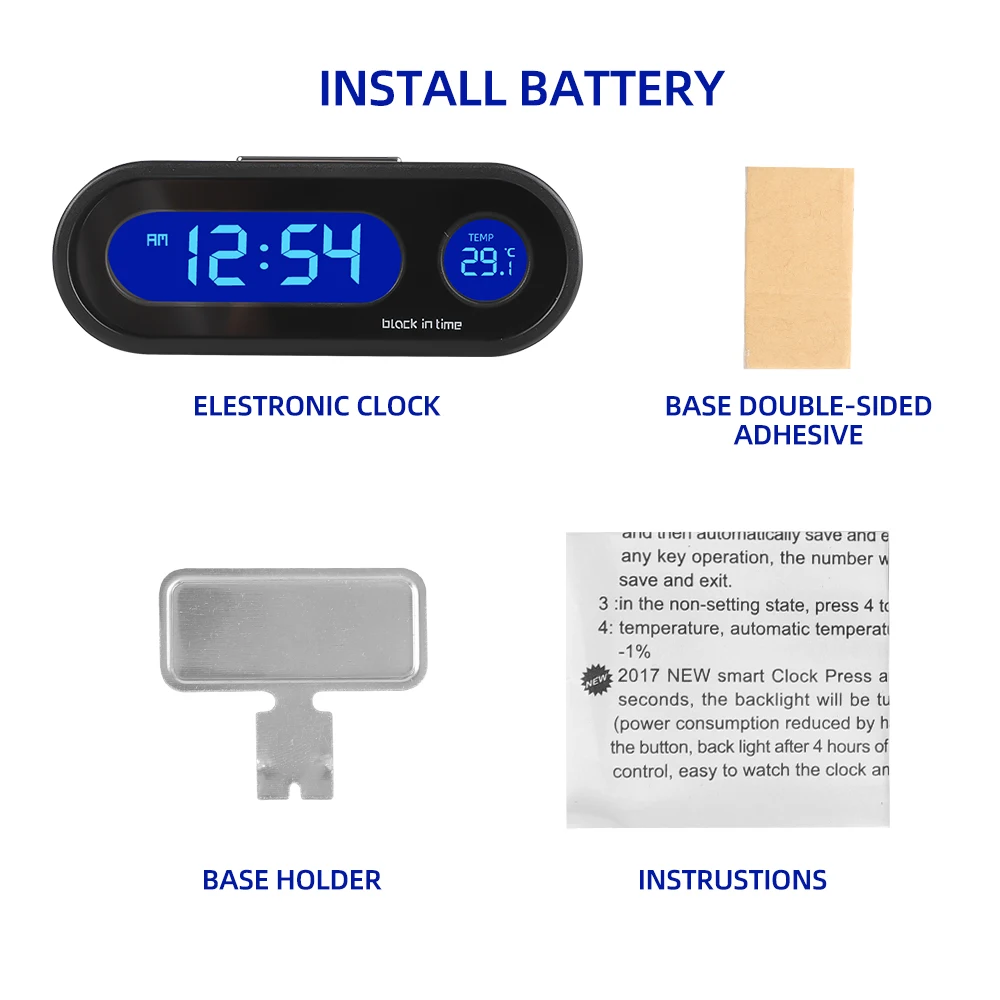 Electronic Car Clock Mini Time Watch Auto Clocks Luminous Thermometer Lcd Backlight Digital Display Car Styling Accessories