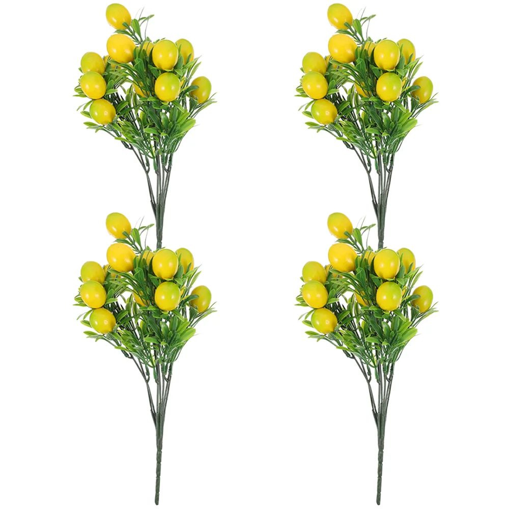 

4 Pcs Lemon Artificial Branches Bouquet Flower Arrangement Fake Fruit Plastic Lifelike Fruits Lemons Decor Vase Filling Decors