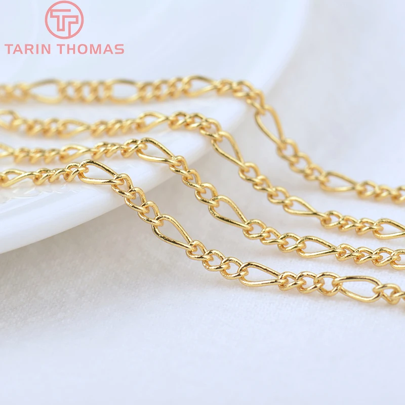 (4289) 2 Meters Width:2.6MM 18K Gold Color Plated Brass 3+1 Figaro Chains Necklace Chains High Quality Diy Jewelry Accessories