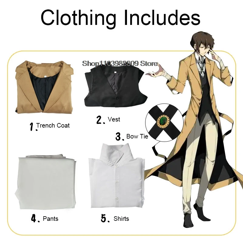Anime Bungo Stray Dogs Dazai Osamu Costume Cosplay Adulto Giacca Lunga Cappotto Vestito da Uomo Giacca a Vento Abbigliamento di Halloween