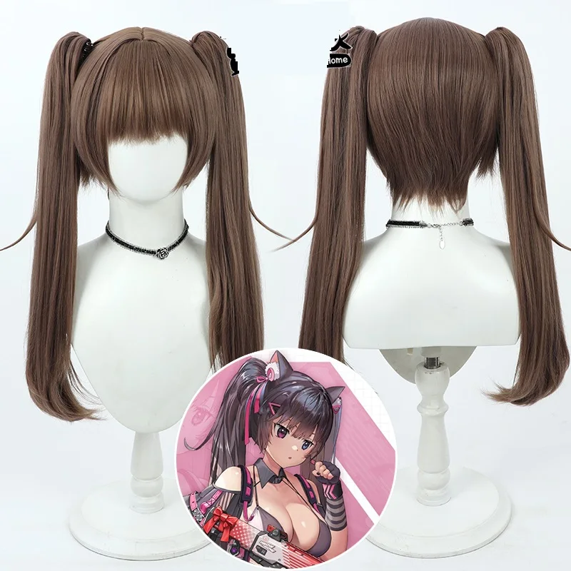 

Nikke Goddess of Victory Nero Cosplay Wig Brown Double Ponytail Synthetic Hair Halloween Carnival Party Role Play + Free Wig Cap