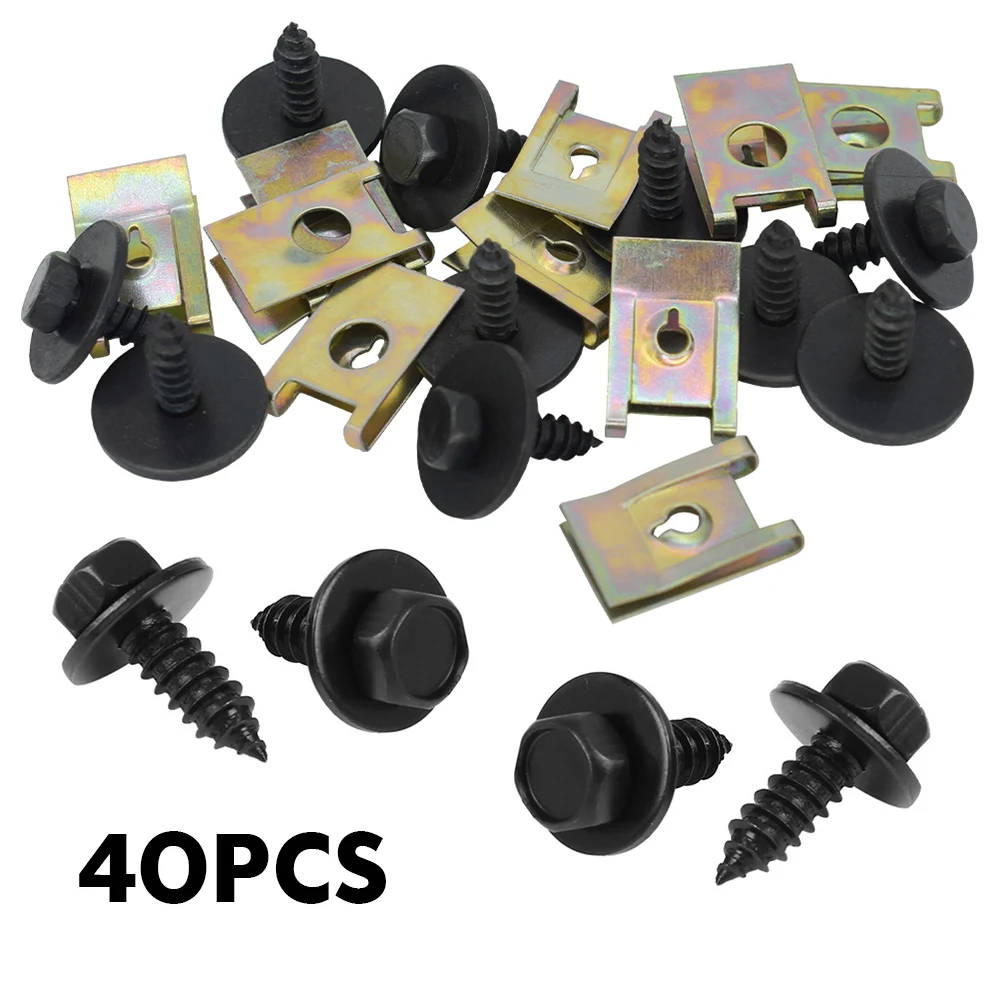 40pcs Chassis Engine Guard Metal Nut/Screw Washers U-shape Clip Car Fender Bumper Cross Head Screws For BMW F10 E46 E92 E90