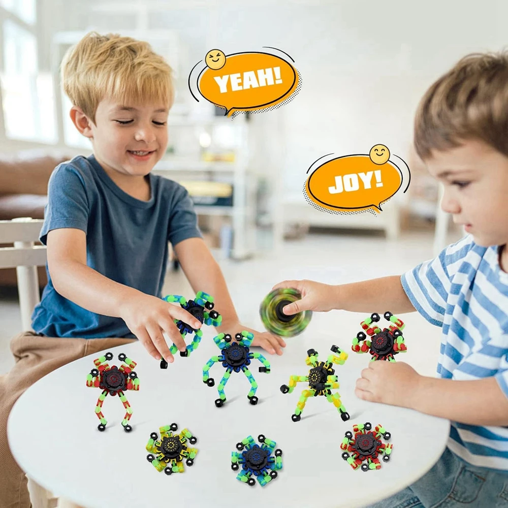 4 Stück Fidget Spinner Glow in The Dark Fingertip Gyro DIY verformbarer Roboter Lustiges sensorisches Spielzeug Dekompressionsspinner Partygeschenke