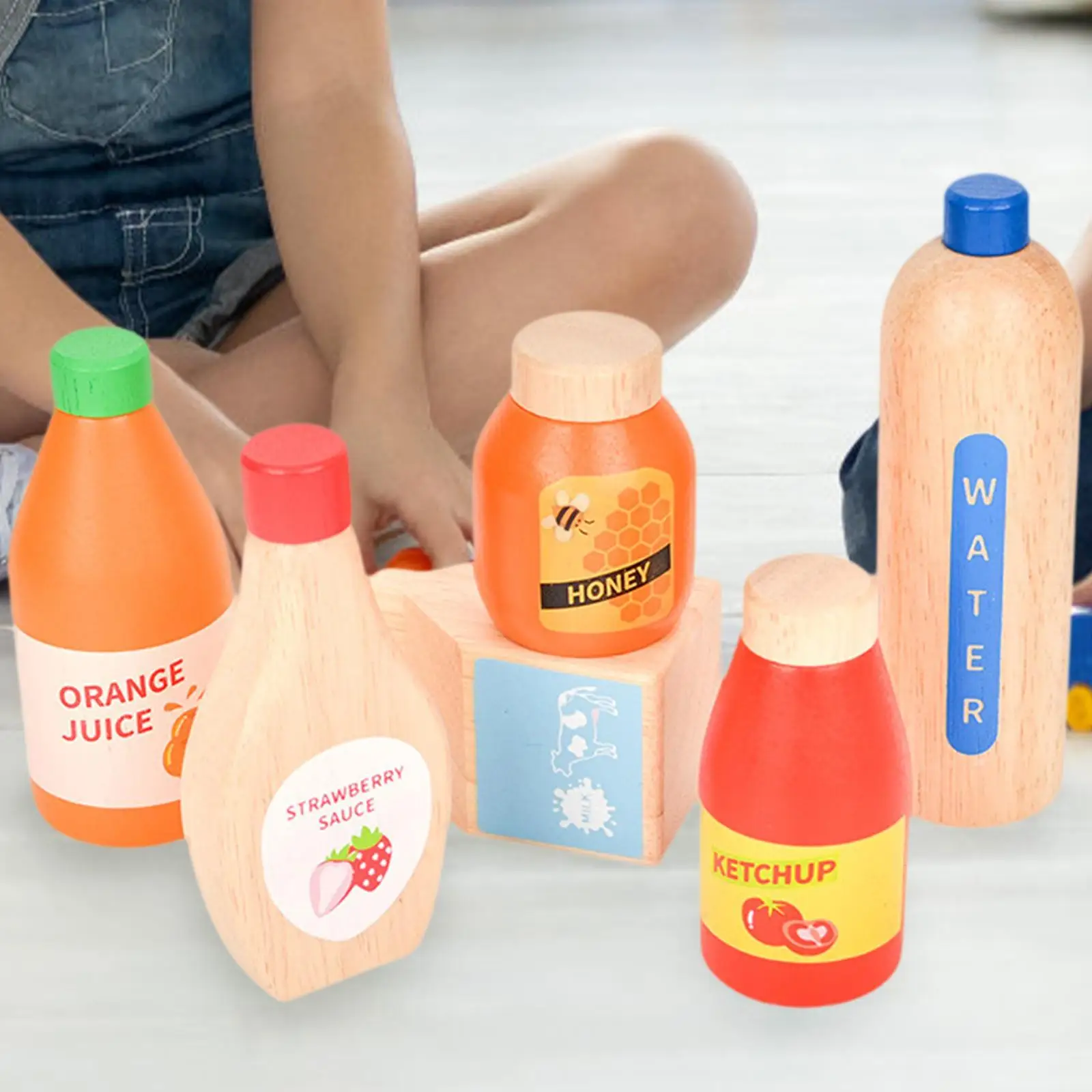 6x ชุดเครื่องดื่มไม้อาหารไม้เล่นอุปกรณ์ครัวกิจกรรมมอนเตสซอรี่