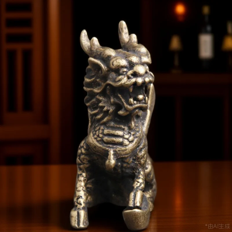 

Brass Kylin Decor Desktop Ornament Home Office Decoration Delicate Kylin Statue Elegant Desktop Accessory