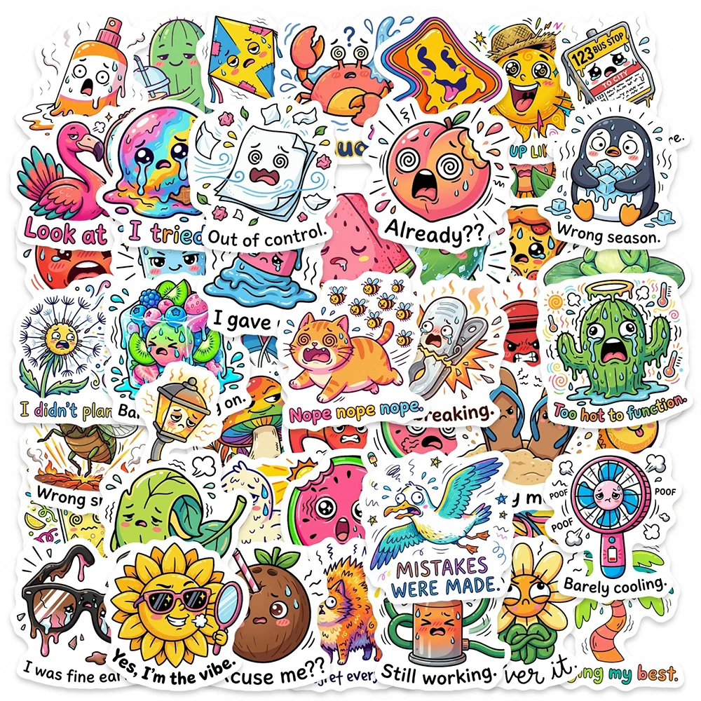 10/30/50pcs Funny Summer Style Animal Fruit Stickers Cute Cartoon Decals DIY Water Bottle Notebook Phone Case Sticker Decoration