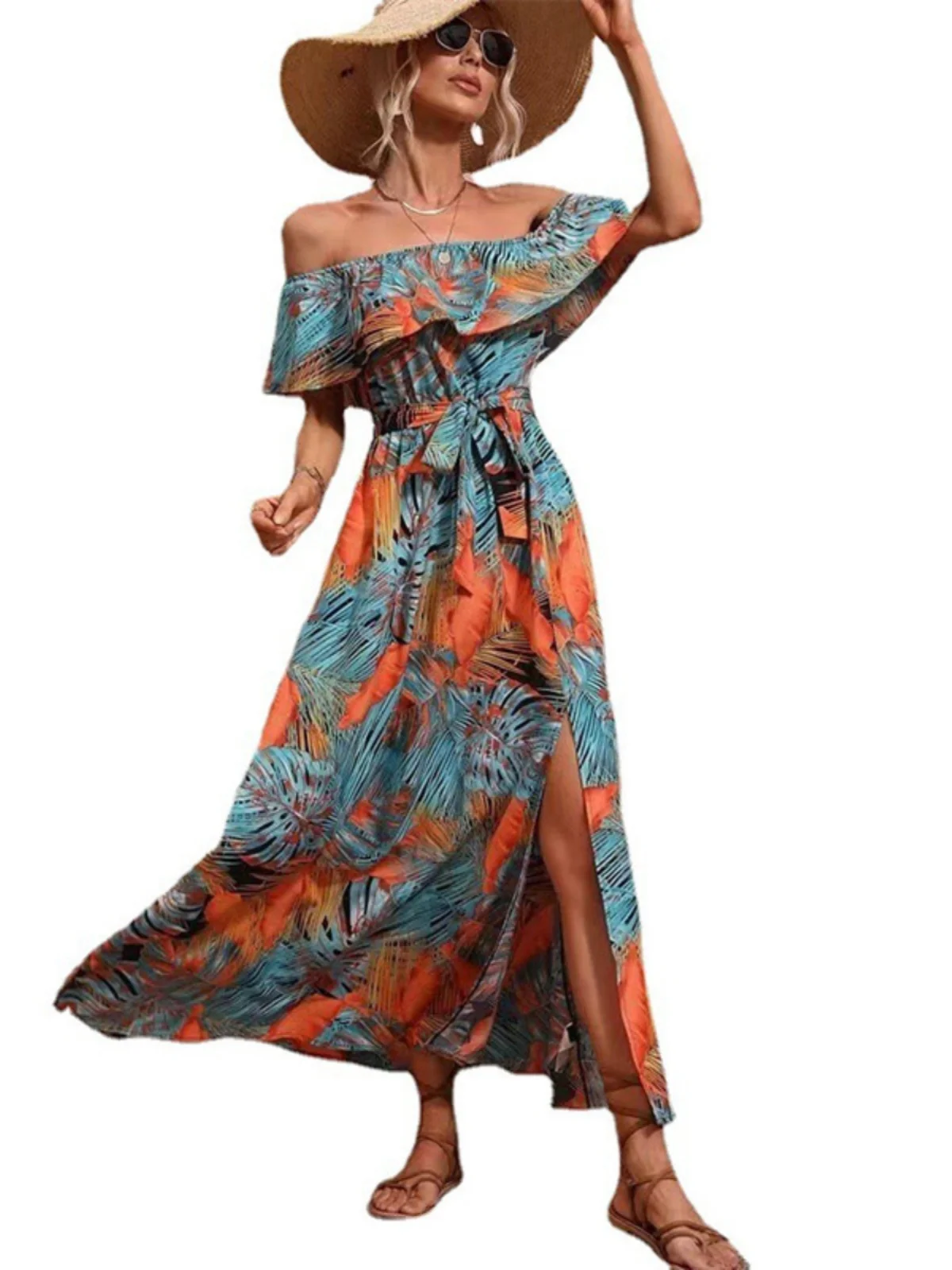 Svel grote rok Dr met veters Ne Design polyester stof bloemmotief midden taille riem lange lente Dr