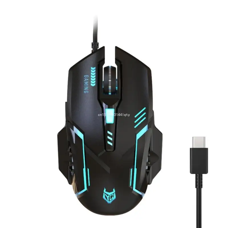 Mouse da gioco USB C con cavo TypeC con dropship ergonomico retroilluminato regolabile da 3600 DPI