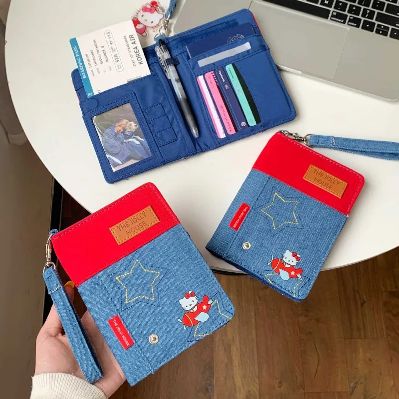 

Lovely Hello Kitty Passport Cover Credit Card Holder Women Sanrio PU Leather Business Card Bag Ladies Passport Holder Gift