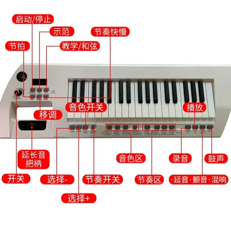 37 Keys Guitar Style Electronic Keyboard Portable Dial Controller Piano for Beginner Learning