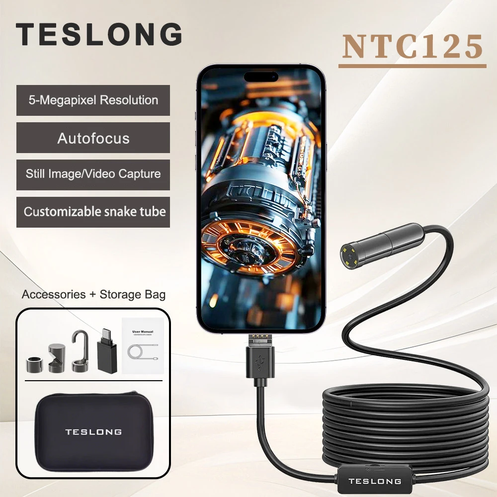 ntc125-telecamera-endoscopica-usb-3-in-1-50mp-autofocus-boroscopio-industriale-con-cavo-rigido-tubo-flessibile-da-5m-ip67