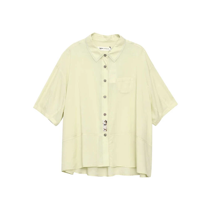 MOVEUP Drop Sleeves Collar Shirt 2026 Summer New Solid Color Pocket Fun Woven Label Breathable Design Top For Women 3ELX20414