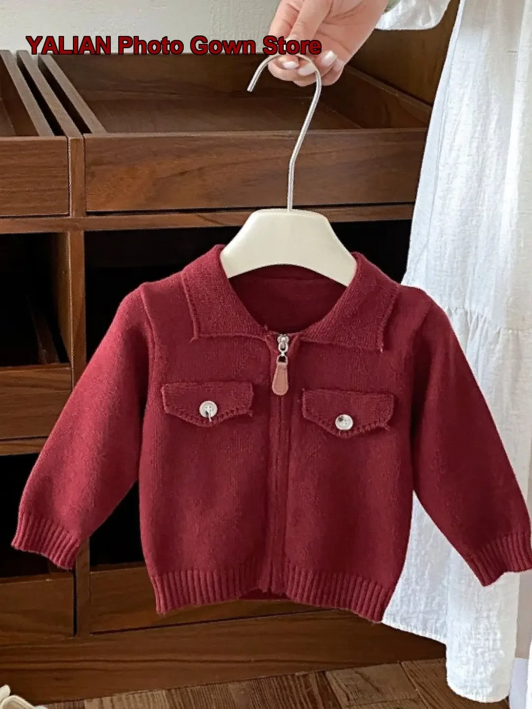 Infants Boys Girls Spring Autumn Knit Cardigan Workwear Style Red Knit Top