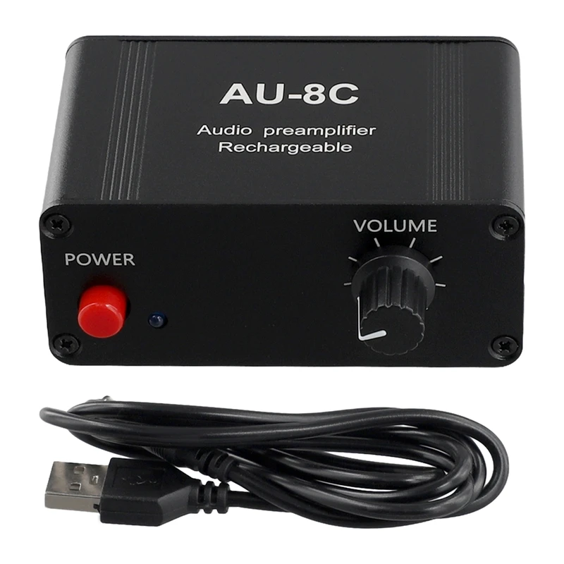 AU-8C Rechargeable NE5532 Stereo Audio Preamplifier Amp Headphone Amplifier Board RCA 3.5MM Volume Control