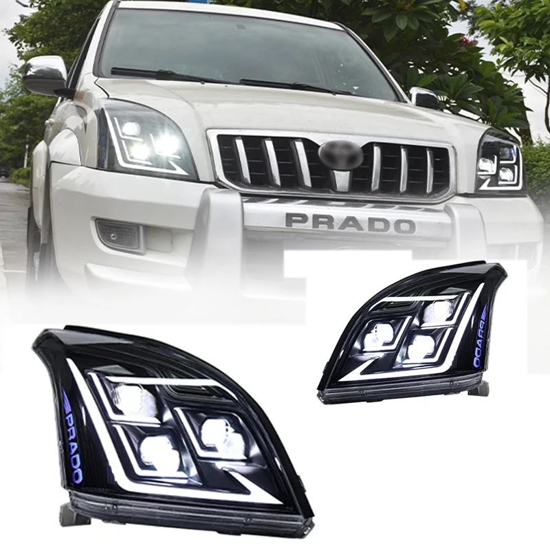 For Toyota Prado Headlight Assembly 2003-2009 Land Cruiser LED Daytime Running Lights Dual Projector DRL Auto Parts Modification