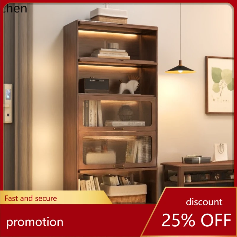 

HT bookcase dust-proof with glass door bookshelf shelf with door floor-to-ceiling living room bookcase antique style