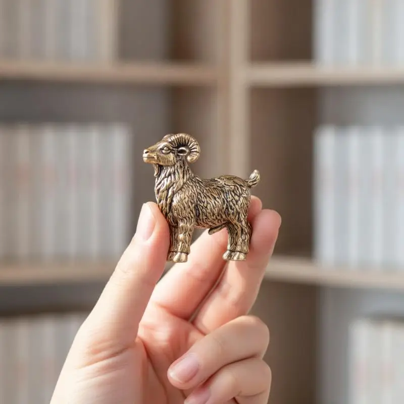 Solid Brass Panjiao Goat Figurine Hand Polished Vintage Decor Ornament for Home Office Tabletop Ideal Collectible Gift for Art