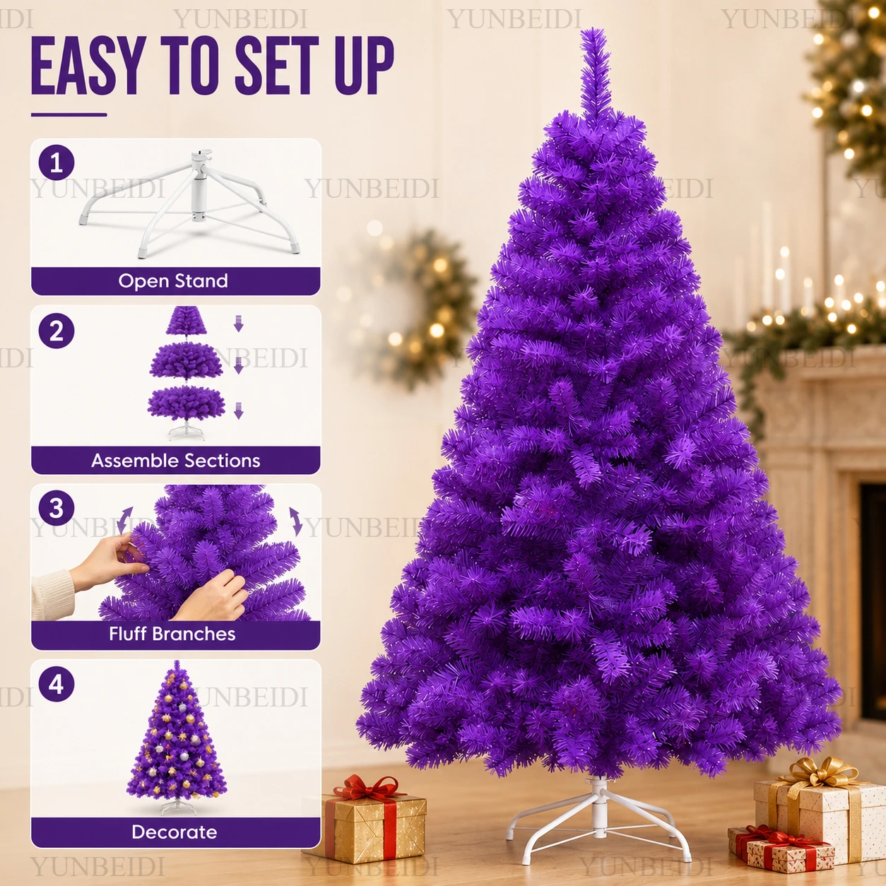 인공 보라색 크리스마스 트리 PVC 소재 따뜻한 LED - Christmas Tree Artificial 리뷰 및 가격