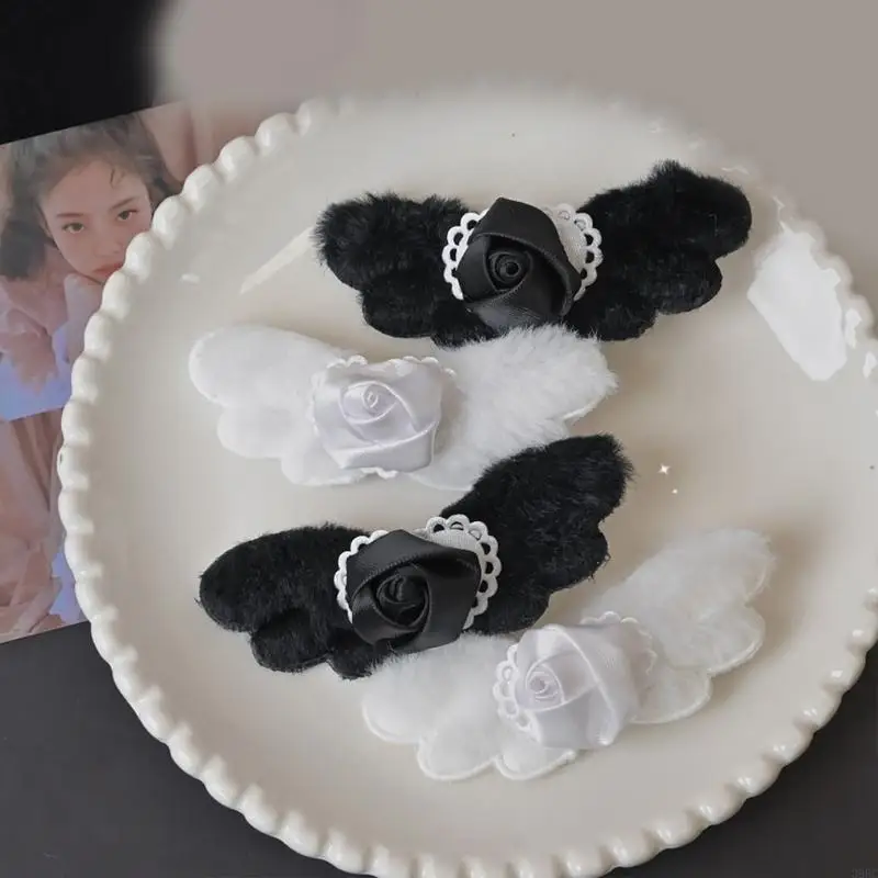 

39BC Unique Plush Heart Angel Wing Hair Clip Elegant Hair Decoraiton for Fashion Women Seeking Distinctive Accessories
