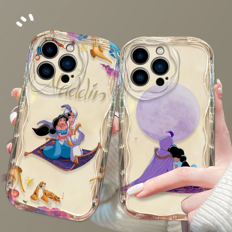 Fashion Disney Aladdin Cover For Apple iPhone 15 14 13 12 11 Pro X XR XS Max Plus 8 7 Plus SE Wave Oil Phone Case