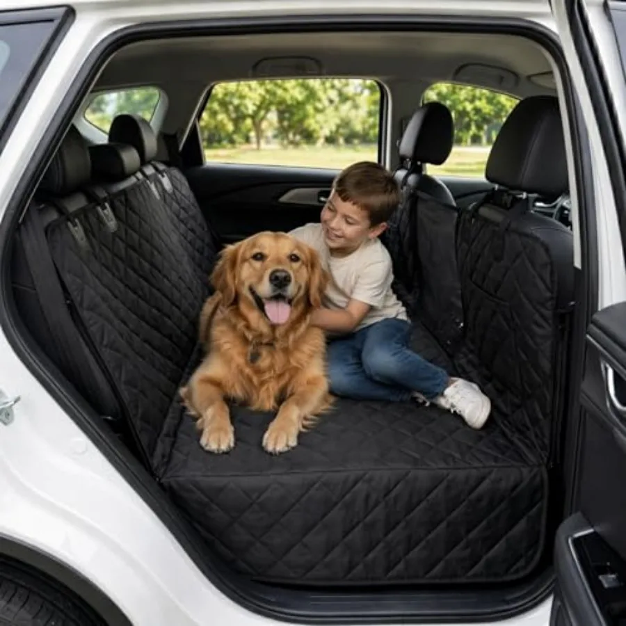 

Dog Backseat Extender - Pet Car Seat Cover Hammock and Back Seat Protector Durable Bridge Protects from Fur Dirt and Claws Univ