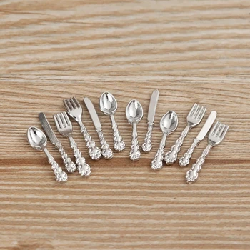 12PCS 1:12 simulazione Mini Set di posate mobili per case delle bambole scala 1:12 forchetta coltello cucchiaio pentole in miniatura accessori per bambole
