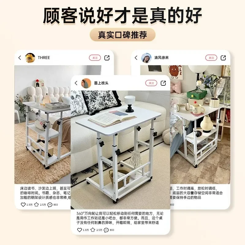 Adjustable Bedside Table with Wheels Mobile Laptop Desk for Small Spaces Bedroom Reading Workstation Compact Home Office
