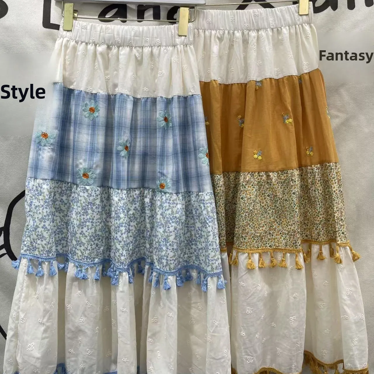 

Свободная юбка средней длины Campus Sle с кисточками в стиле пэчворк с цветочным принтом и клетчатым дизайном из хлопкового материала, силуэт трапециевидной формы для женщин