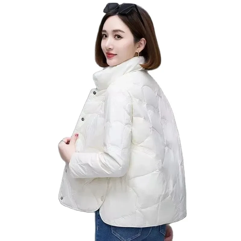 2023 Autumn Winter White Coat Quilted White Duck Down Down Jacket For Female Short Simple Stand Neck Fashion Cotton Jacket Women