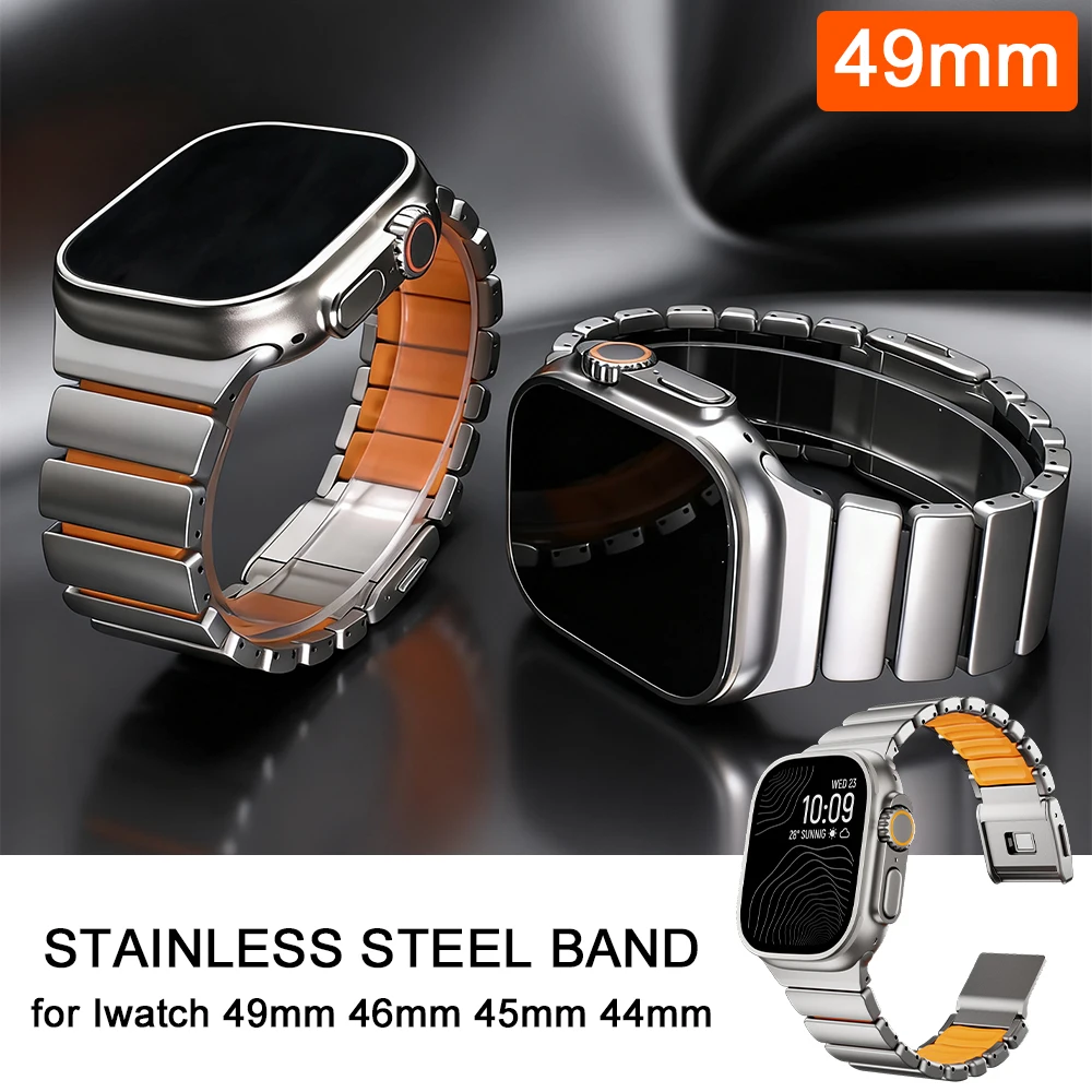 

Ремешок из нержавеющей стали для Apple Watch Ultra 3 49 мм 46 мм 44 мм 45 мм Роскошный металлический браслет для Iwatch Series 11 10 9 8 7 6 5 SE3