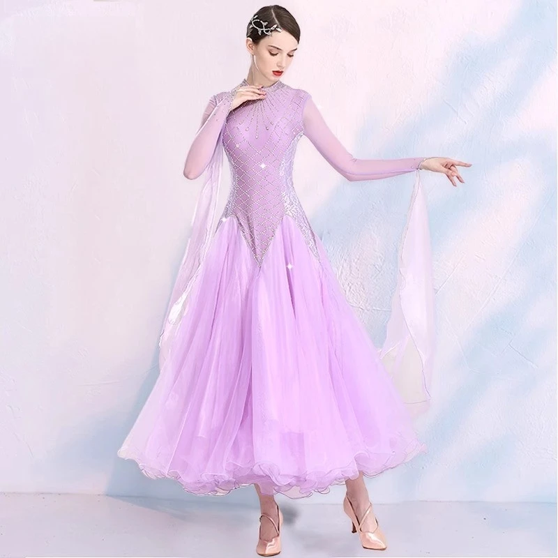 Modern Dance Dress Slim Fit With Diamond Embellishments Large Swing Dress Performance Dress National Standard Dance Dress