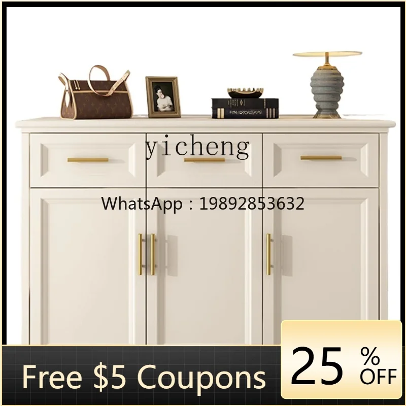 

Solid Wood Shoe Cabinet Simple White Hall Cabinet Living Room Storage with Drawer Locker