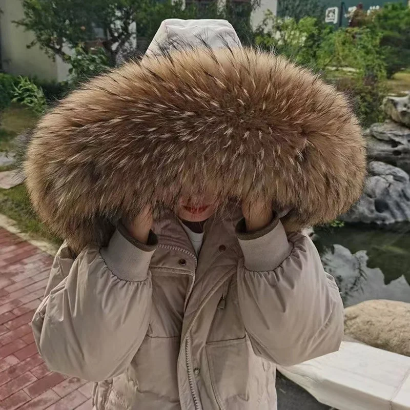 

Real Fur Collar Luxury Raccoon Fur Neck Scarf For Women Female Winter Natural Fur Gray Collar Shawl Women Down Coat Hood Decor