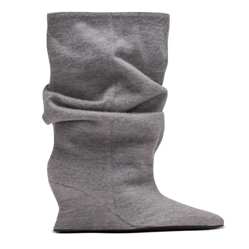 Women's Lace-Up Eyelet Pleated Knee High Boots, Pointed Toe Kitten Heel Fold-Over Boots, Streetwear Style Footwear