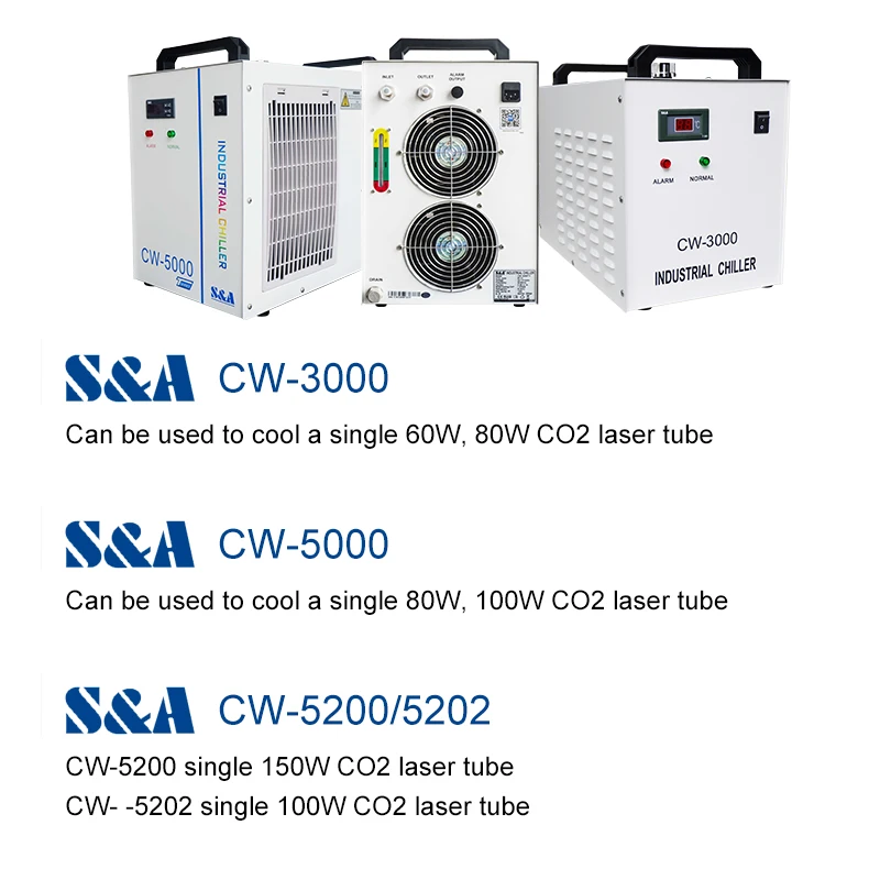 Industrial Chiller S&A CW3000 CW5000 CW5200 110V 220V Laser Cutting Machine CO2 Laser Tube Cooling CNC Spindle