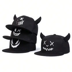 Unisex Smiling Face And Cow Horn Personality Hip-hop Hats Spring Autumn Outdoor Adjustable Casual Baseball Caps Sunscreen Hat