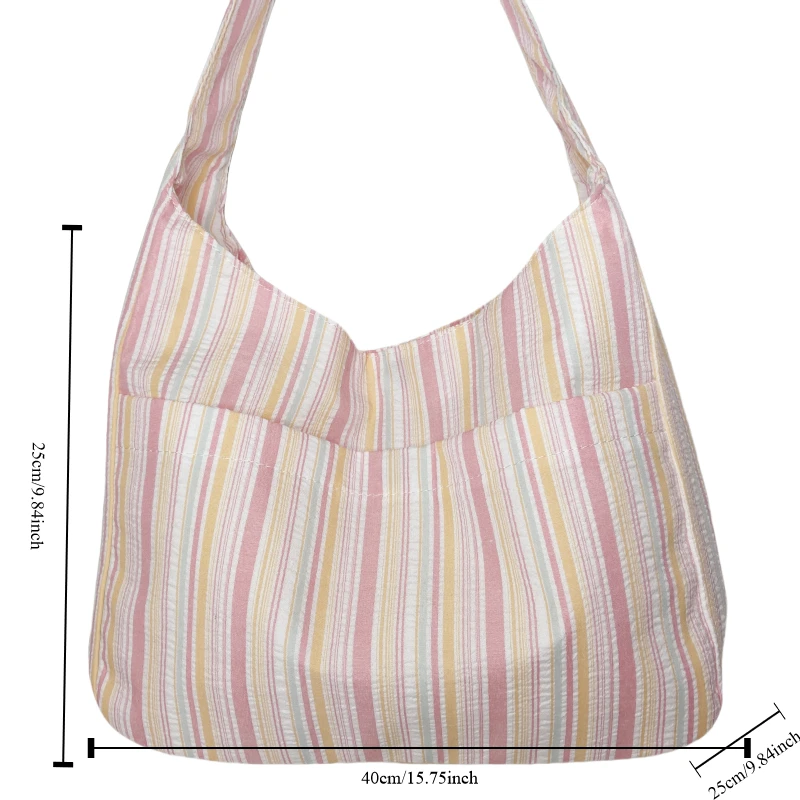 Fashionable and High Appearance Striped Handbag Fresh Sweet Girl Shoulder Bag Casual Commuting Outgoing Tote Bag