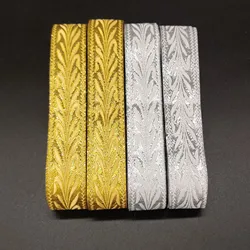 Gold Silver Embroiderysingle Face Lace Ribbons 25MMX 8Yards DIY Handmade National Accessories Polyester Woven Jacquard Ribbon