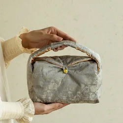 Woven Cotton Cup Bags Outdoor Travel Bag Tea Cup Storage Bag Soft Cotton Handbag Portable Lid Bowl Buckle Storage Organizer
