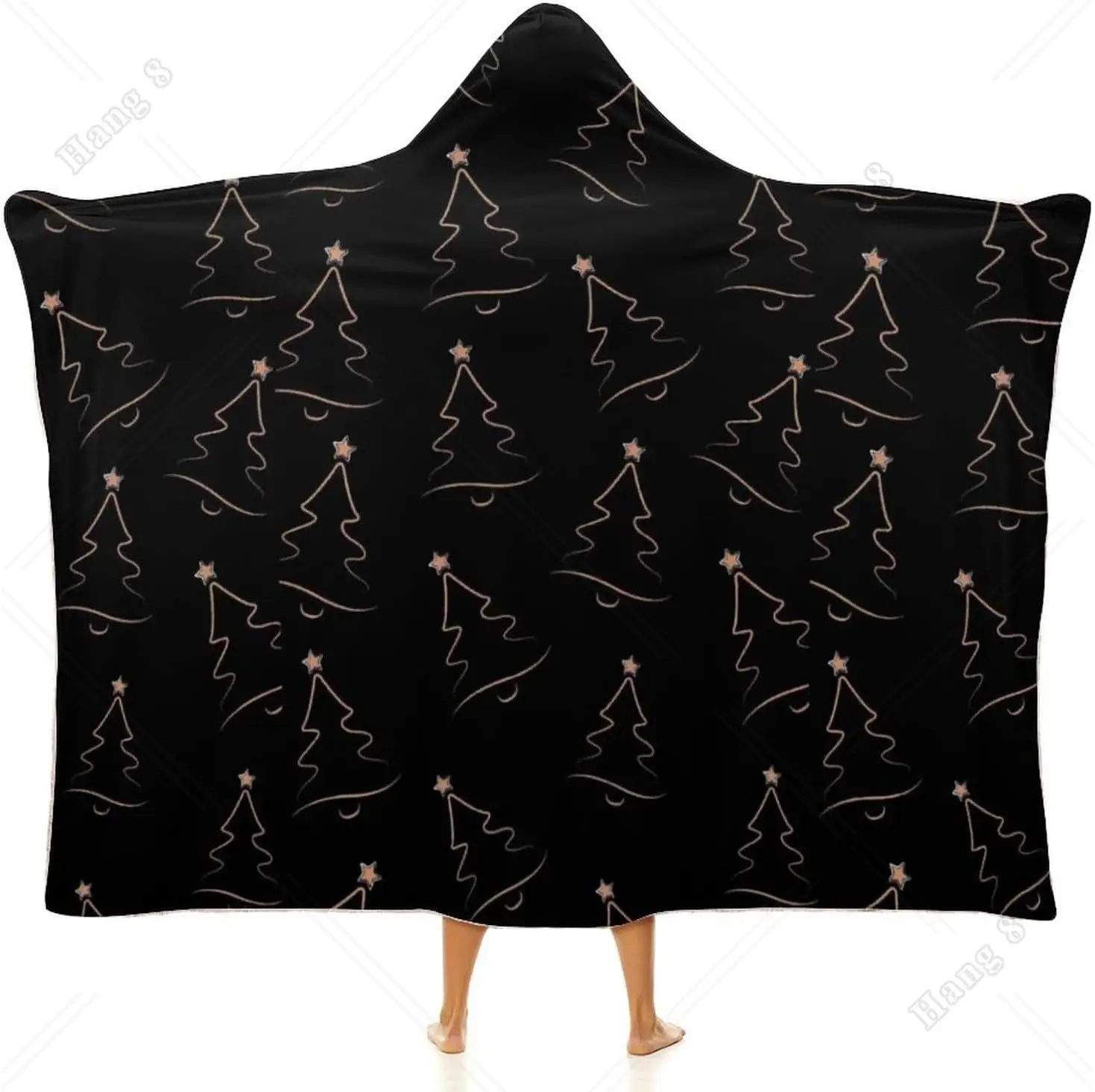 3D Printed Women’s Christmas Trees Hooded Blanket Wearable Winter Hoodie Arctic Fleece Makes Washable Poncho 60x80 Inch