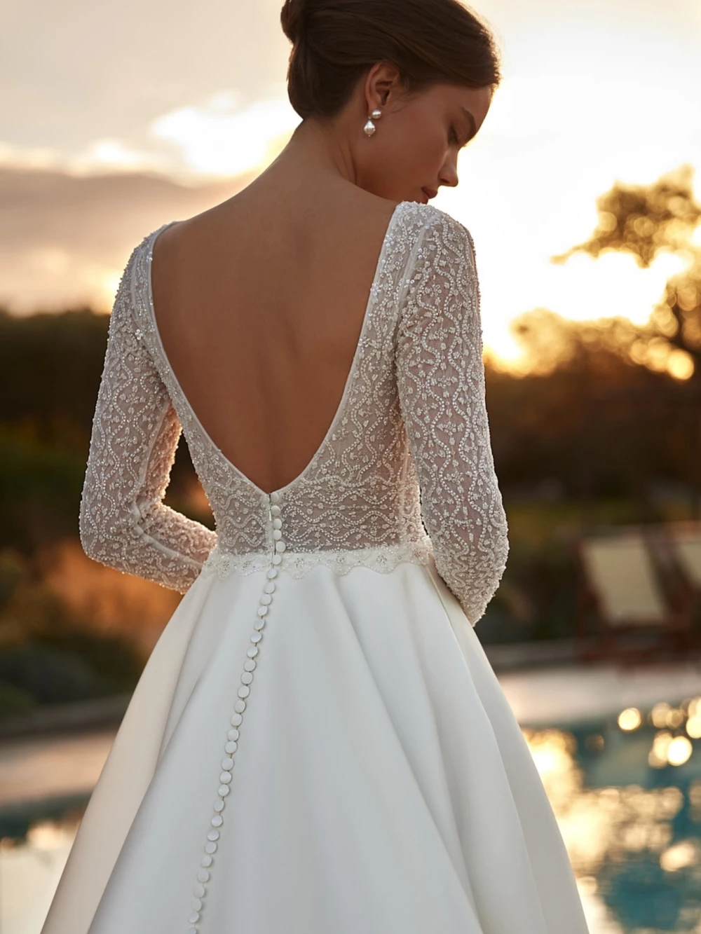 Robe de mariée dos nu avec perles faites à la main, robes de mariée sexy, longue robe gracieuse, col bateau, adaptée aux patients