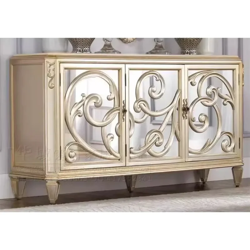 

Modern Ornate Mirrored Cabinet with Gold Finish and Curved Design