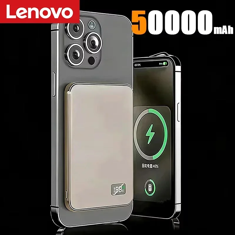 Lenovo 50000mAh Powerbank 3 IN 1 Schlanke Magnetische Kabellose Powerbank 22,5W Externer Akku für MagSafe für iPhone Samsung 2026