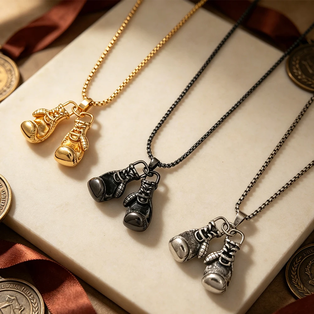 3D Boxing Glove Pendant Necklace, Available in Three Colors, Sports and Fitness Trendy Brand, Unisex Long Decorative Neck Chain