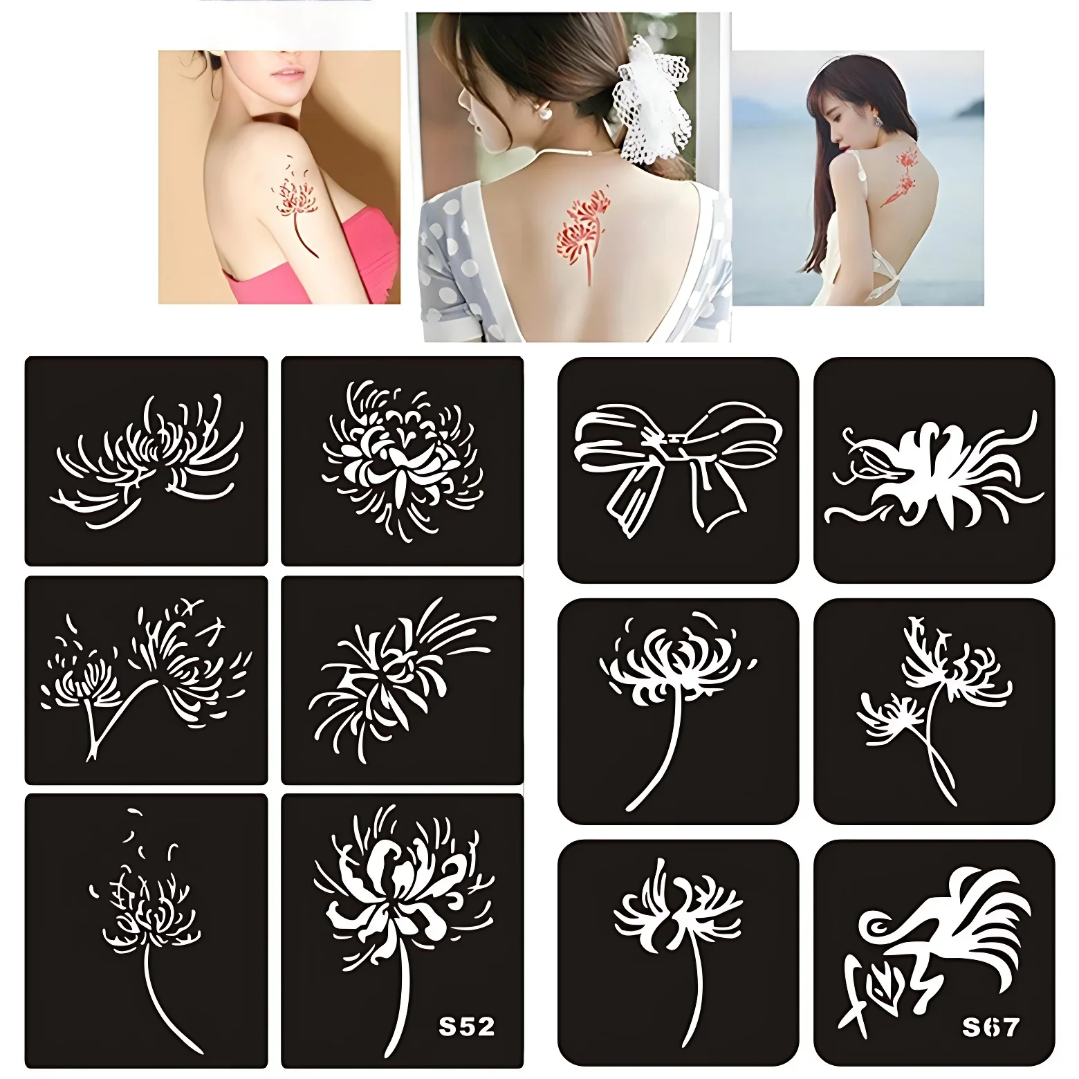 Henna Temporary Tattoos Stencils Women Men Kids Reusable Airbrush Glitter Tattoo Templates Finger Hands Chest Face Painting Body