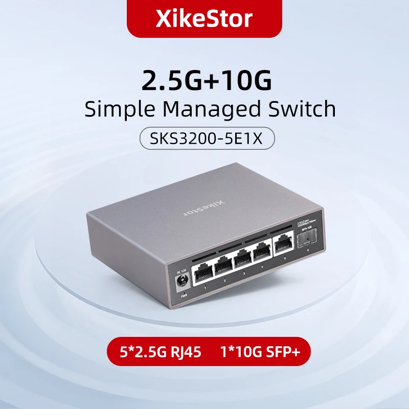 XikeStor 6 Ports 2.5G Managed Switch 5*2.5G RJ45 1*10G SFP+ Ethernet Switch Support VLAN Division/Port Aggregation